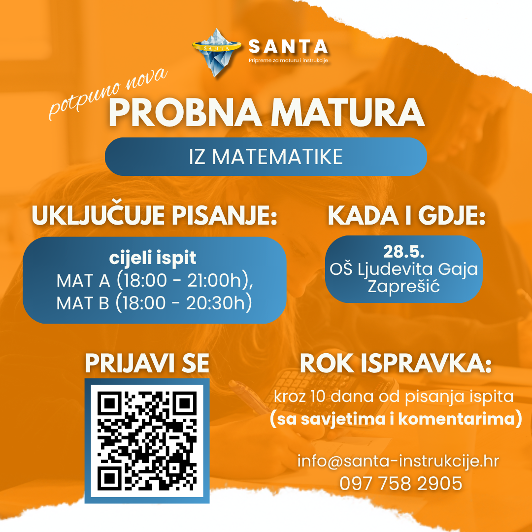 Probna matura 2026. – Matematika B razina, SANTA Instrukcije Zaprešić